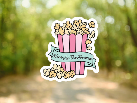 Here For The Drama Popcorn Sticker