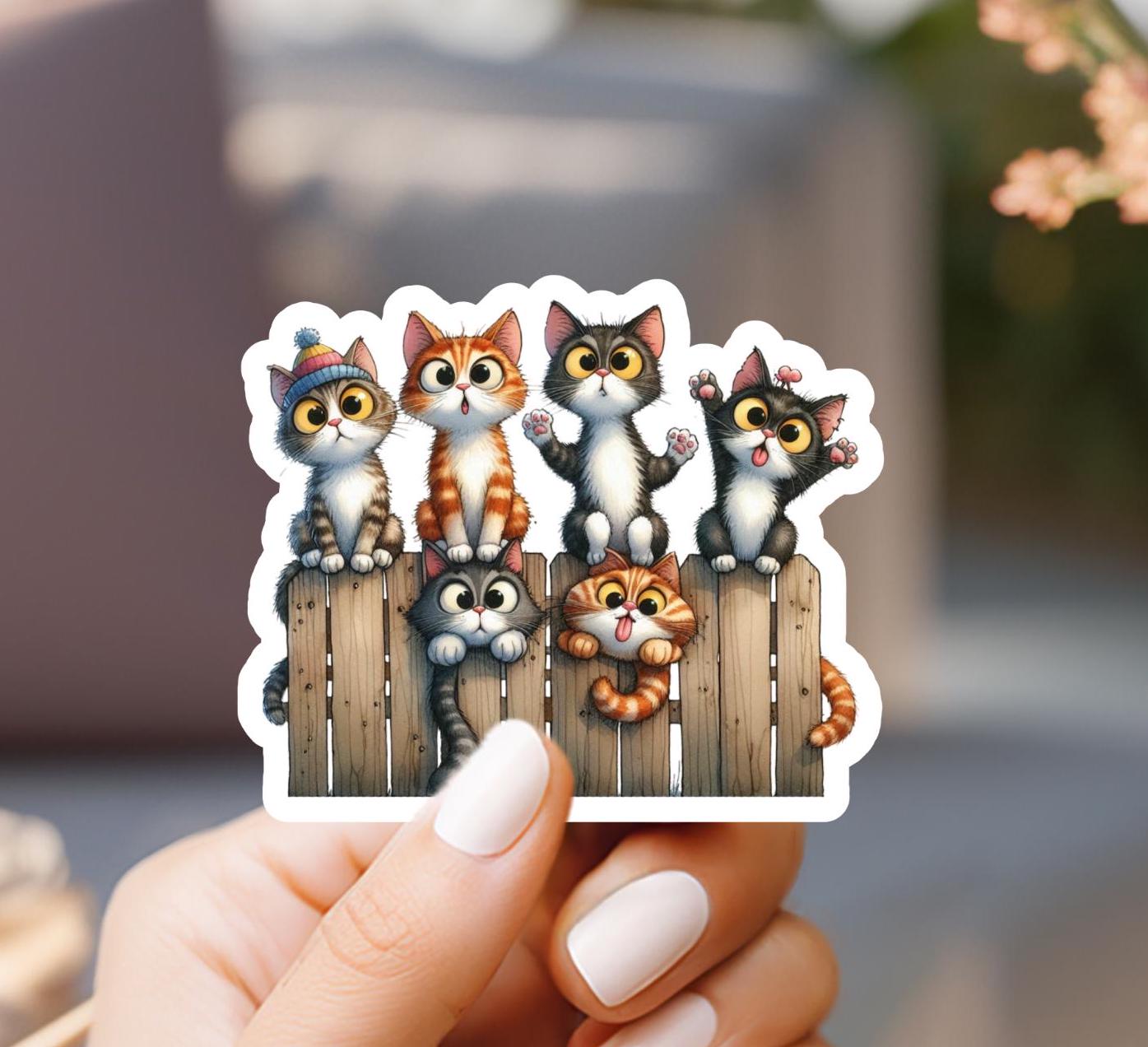 Cute Cats In Fence Sticker