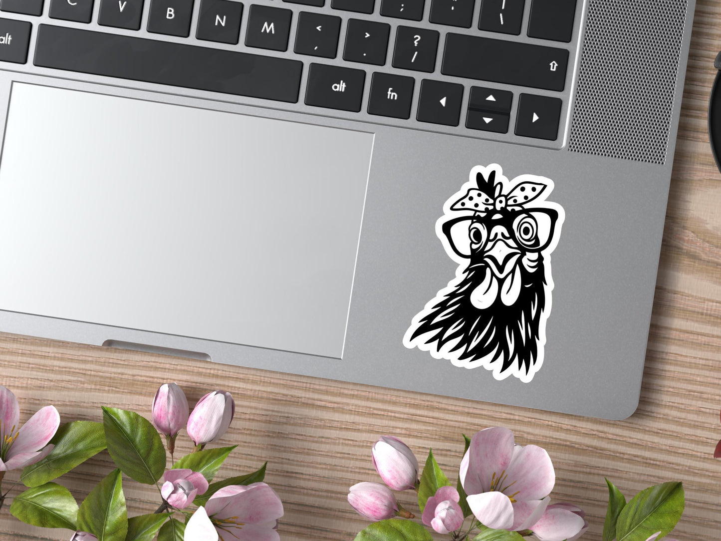 Black Outline Rooster With Glasses Sticker
