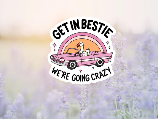 Get In Bestie We're Going Crazy Duck and Pink Car Sticker