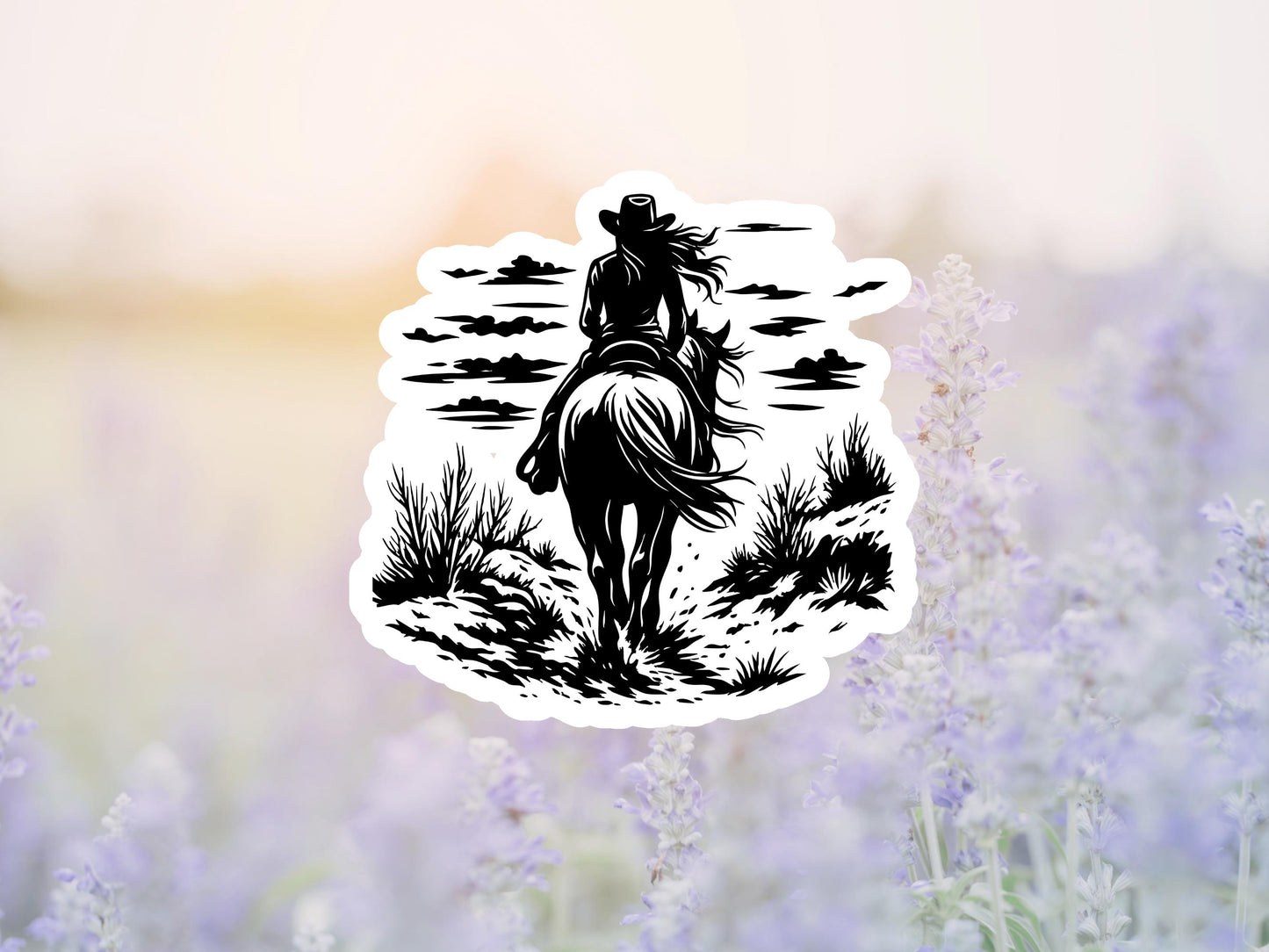 Cowgirl Riding Outline Sticker