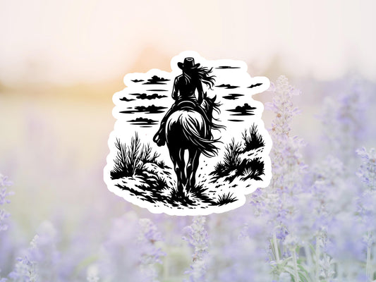 Cowgirl Riding Outline Sticker
