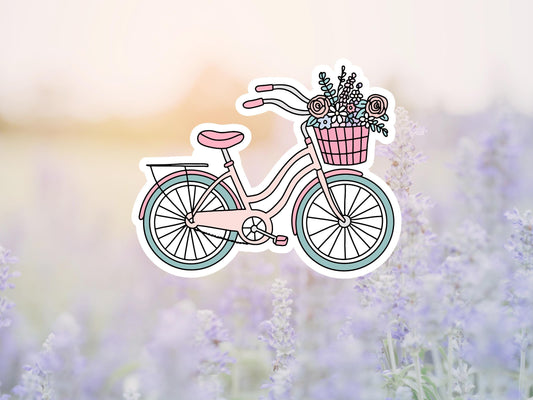 Girl Pink Bike With Flower Basket Sticker