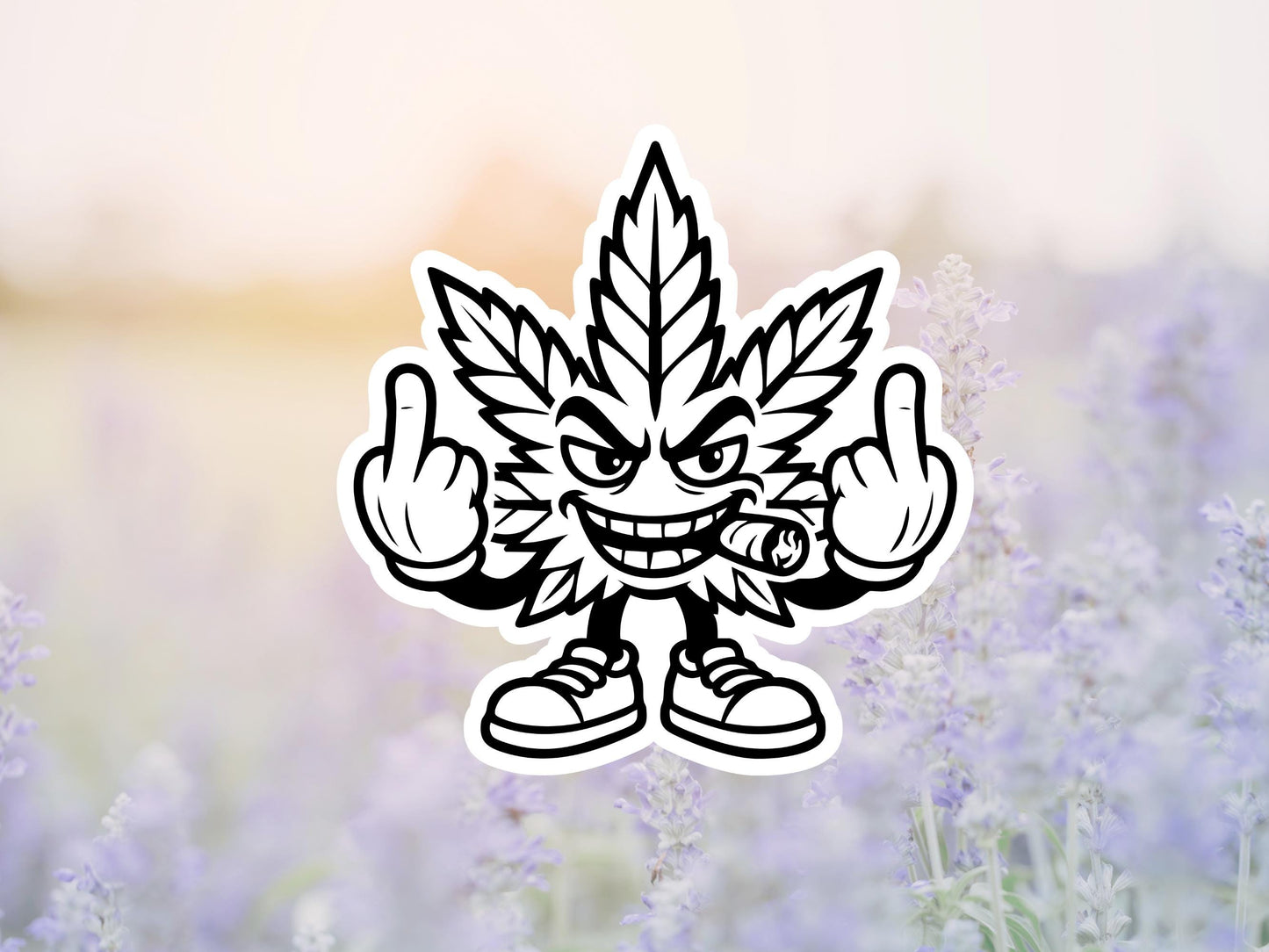 Funny Weed Leaf Flipping The Bird Outline Sticker