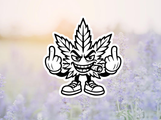Funny Weed Leaf Flipping The Bird Outline Sticker