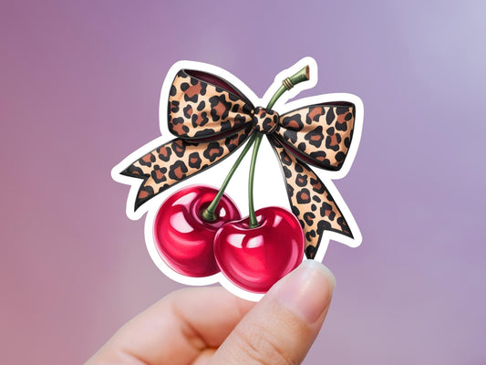 Cherry With Leopard Bow Sticker