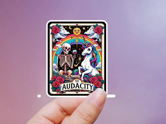 The Audacity Skeleton and Unicorn Tarot Card Sticker