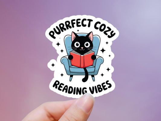 Purrfect Cozy Reading Vibes Black Cat Sticker