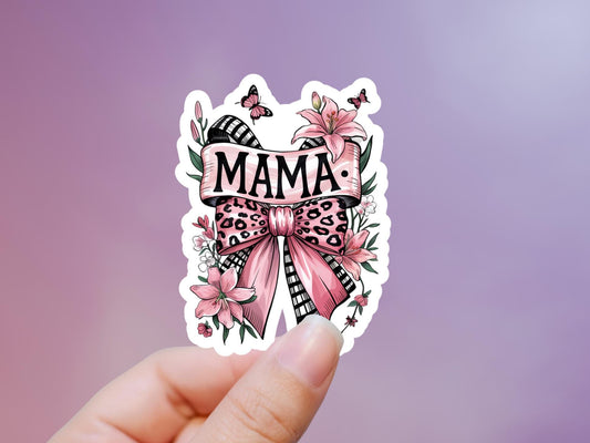 Mama Pink Leopard Bow Sticker