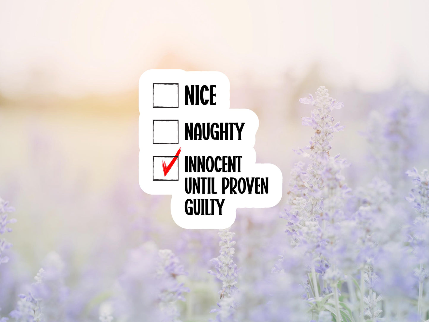Nice Naughty Innocent Until proven Guilty Sticker