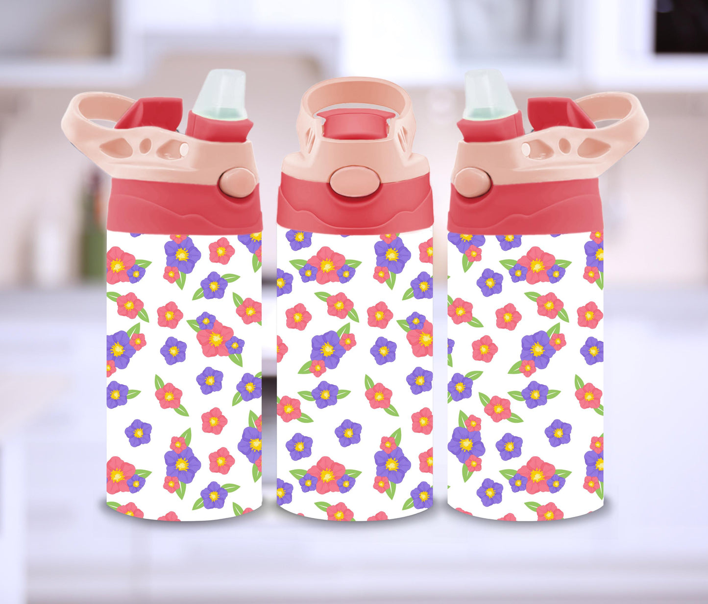 Pink and Purple Flowers Kids Personalized 12oz Tumbler