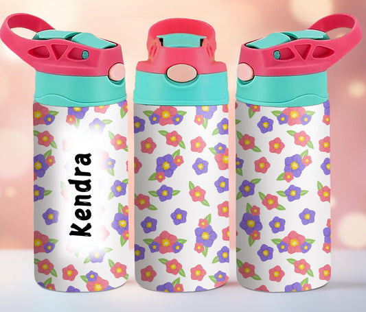 Pink and Purple Flowers Kids Personalized 12oz Tumbler