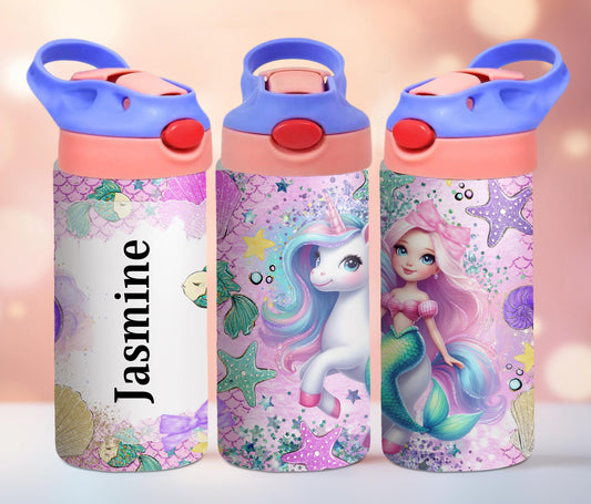 Mermaid & Unicorn Kids Personalized 12oz Tumbler