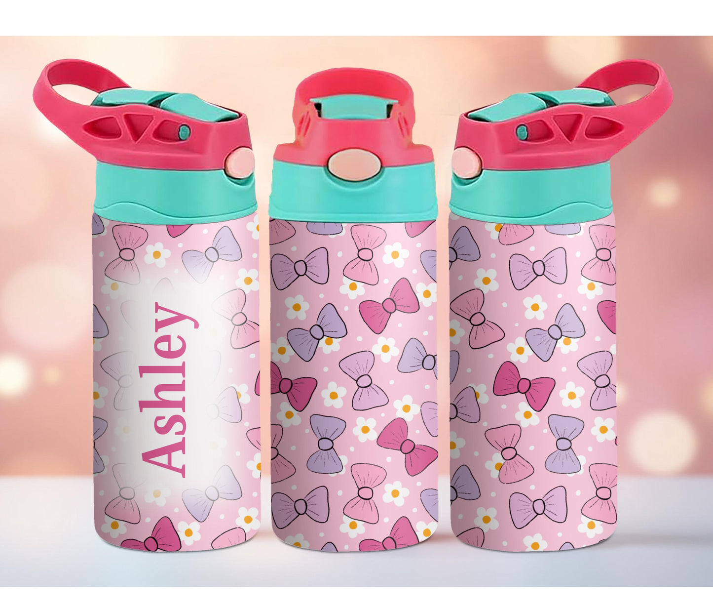 Pink & Purple Bow Kids Personalized 12oz Tumbler