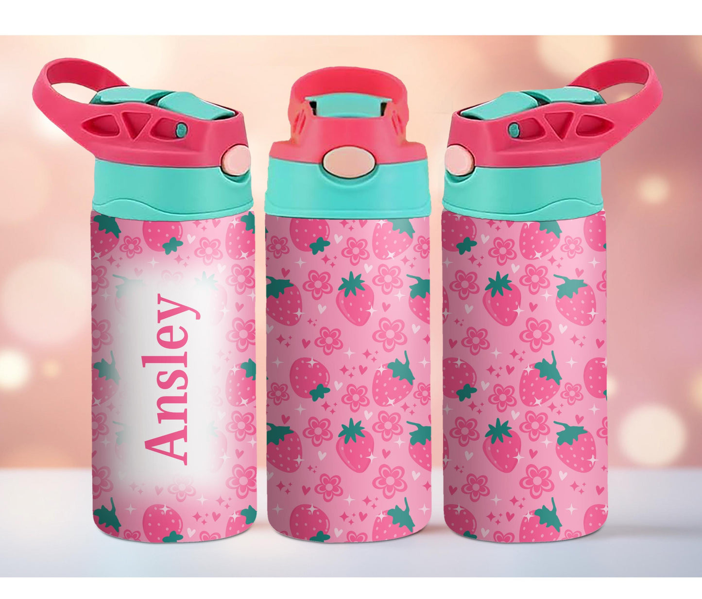 Pink Strawberries Kids Personalized 12oz Tumbler