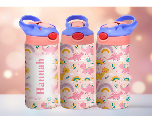 Pink Dinosaurs and Rainbows Kids Personalized 12oz Tumbler
