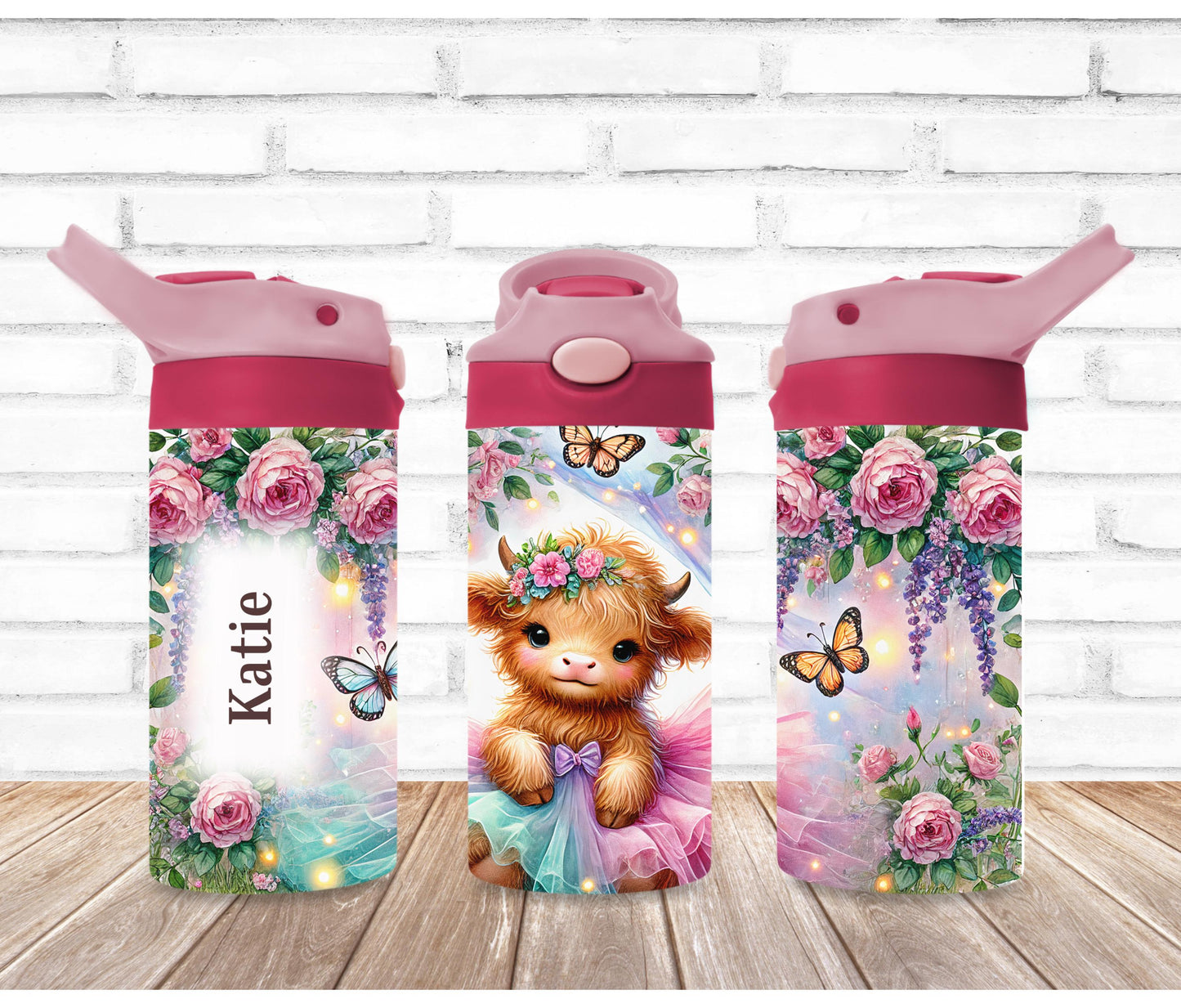 Highland Cow with Tutu Kids Personalized 12oz Tumbler