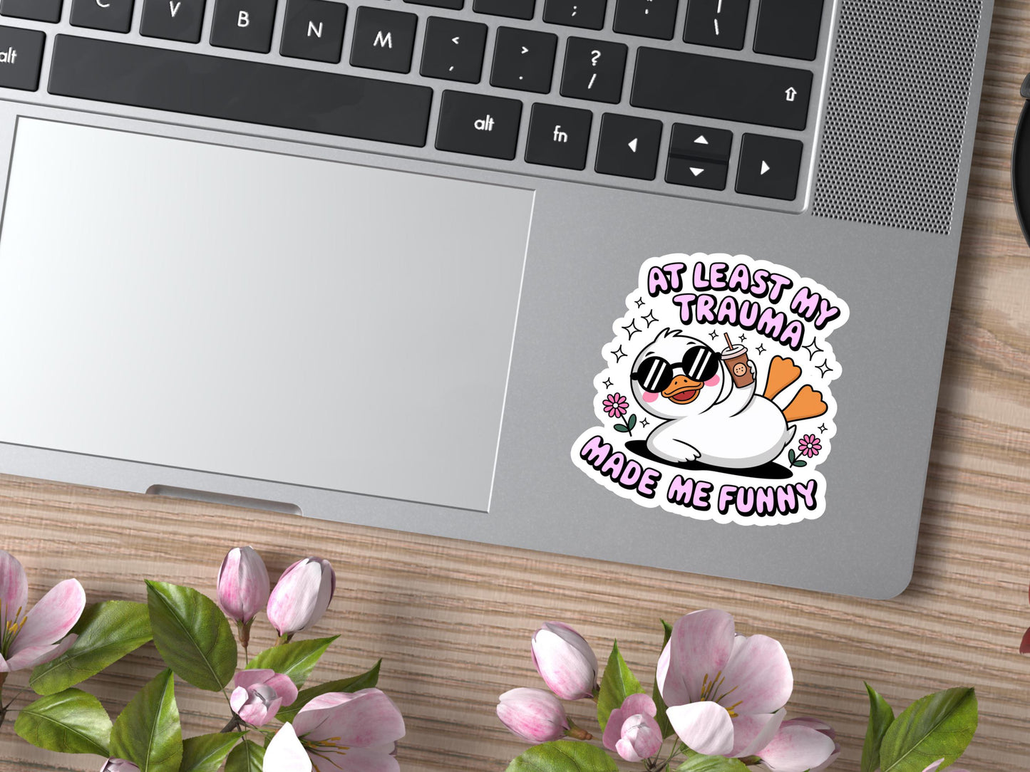 At Least My Trauma Made Me Funny Duck With Iced Coffee Sticker