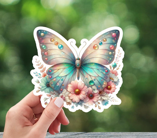 Butterfly With Flowers Sticker