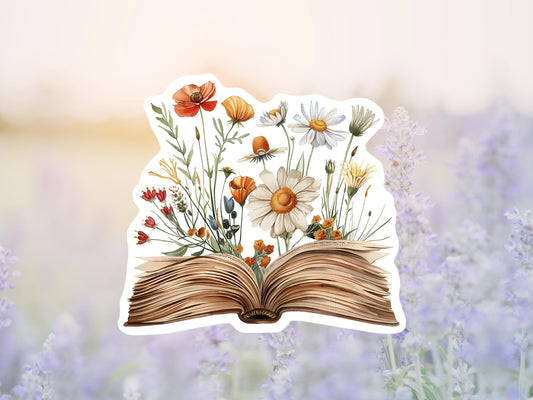 Vintage Open Book With Flowers Sticker