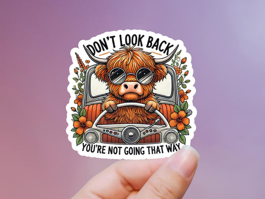 Don't Look Back You're Not Going That Way Highland Cow Sticker