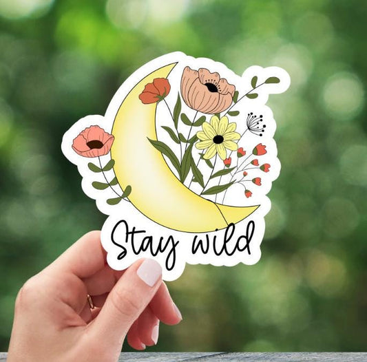 Stay Wild Floral Moon Sticker