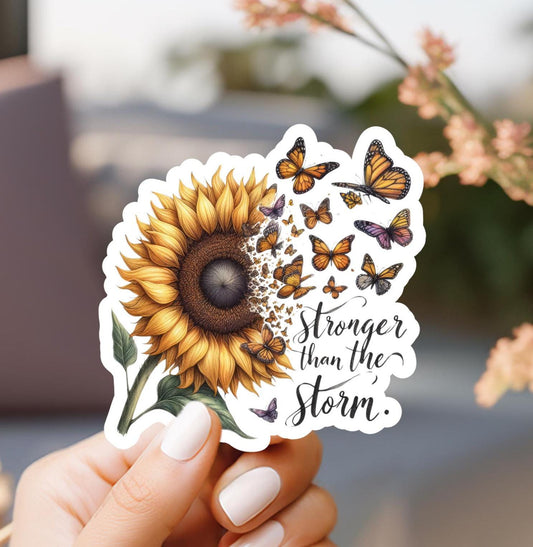 Sunflower Butterfly Stronger Than The Storm Sticker