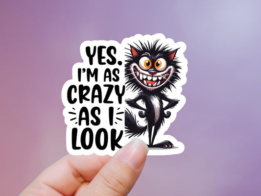 Yes I Am As Crazy As I Look Black Cat Sticker