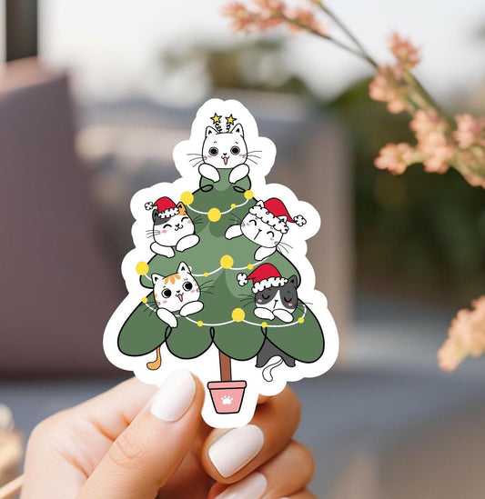 Cats In Christmas Tree Sticker