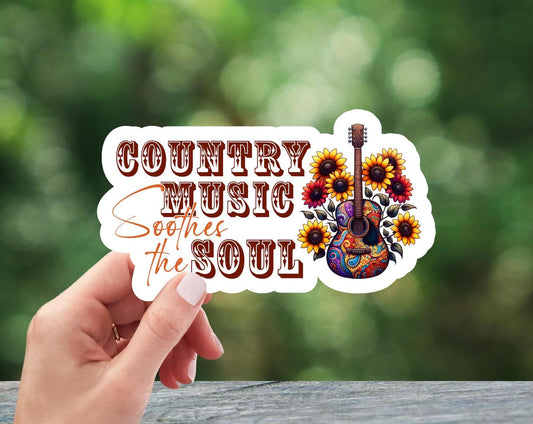 Country Music Soothes The Soul Guitar and Sunflowers Sticker