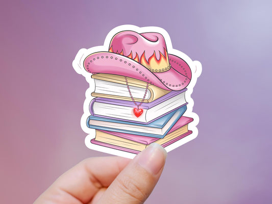 Pink Cowgirl Hat on Books Sticker