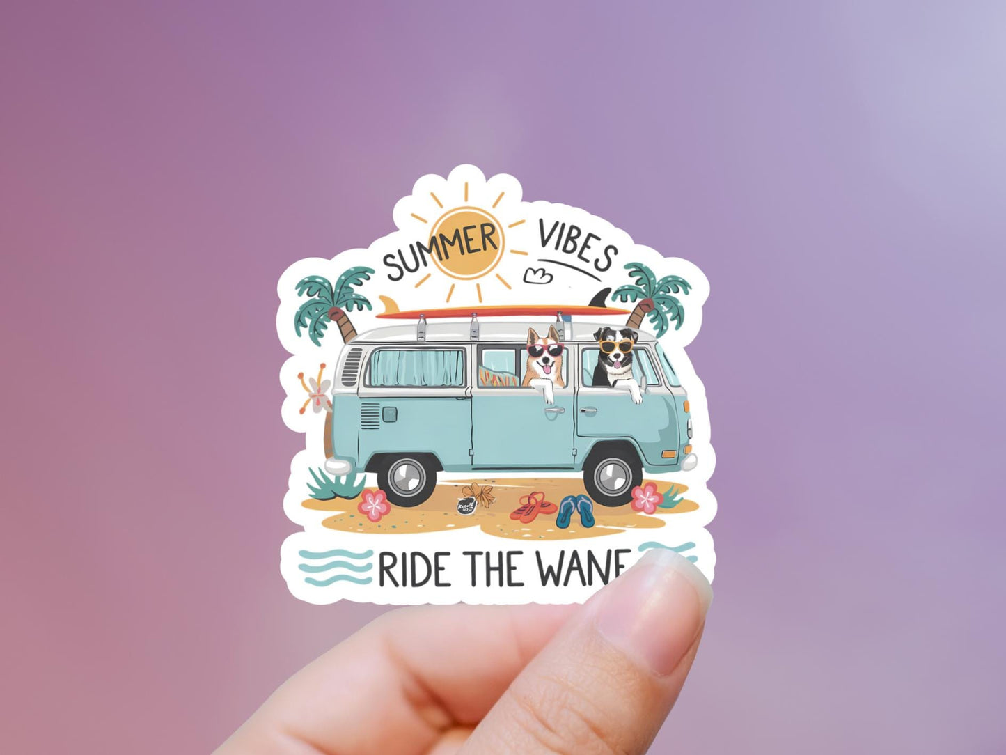 Summer Vibes Ride The Waves Dogs In Van Sticker