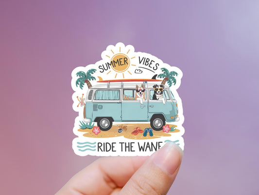 Summer Vibes Ride The Waves Dogs In Van Sticker