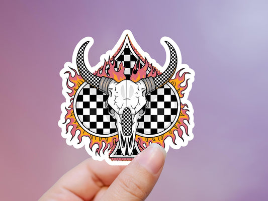 Checkered Longhorn Skull Sticker