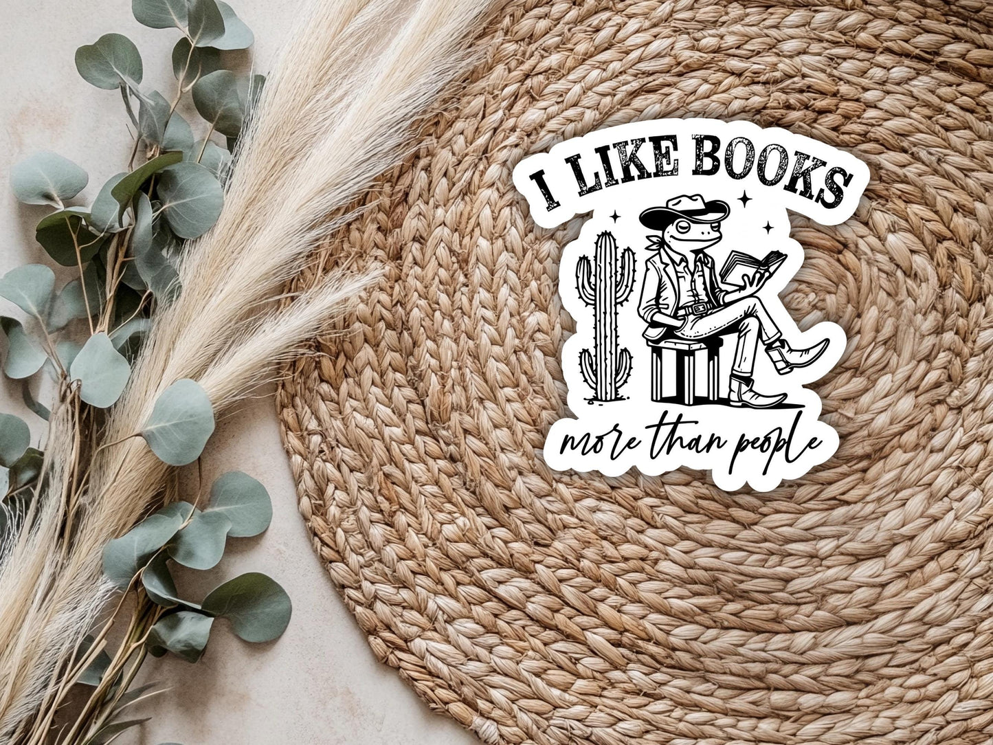 I Like Books More Than People Frog Reading Sticker