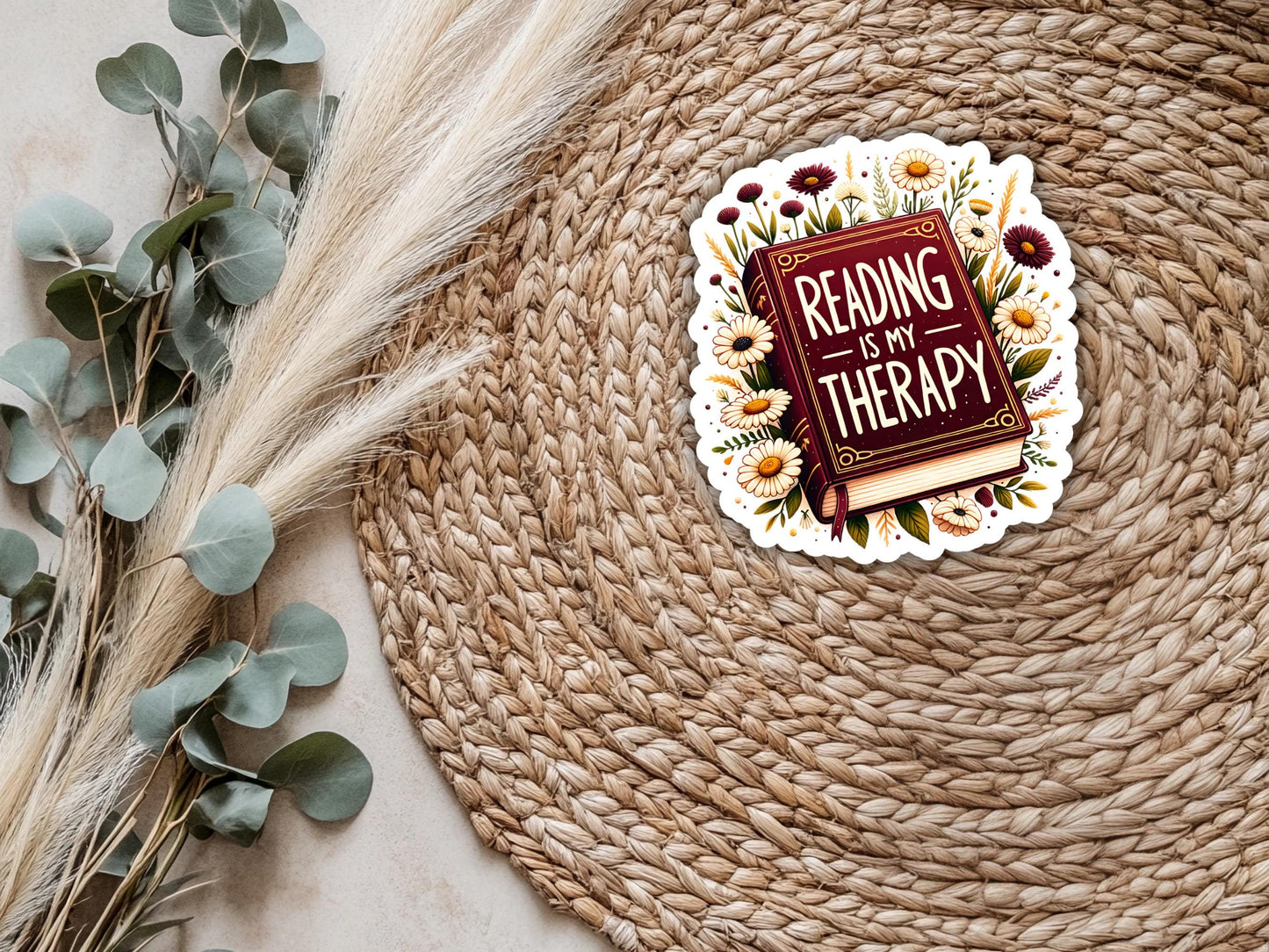 Reading Is My Therapy Books & Flowers Sticker