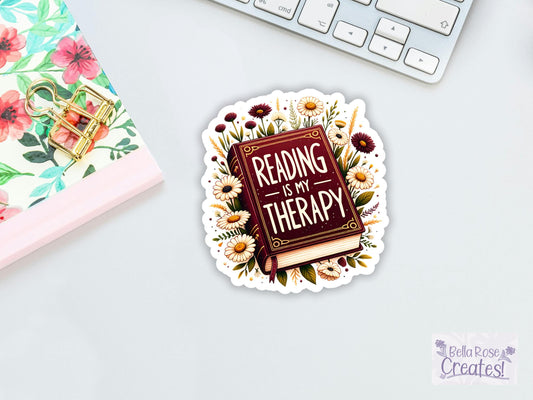 Reading Is My Therapy Books & Flowers Sticker