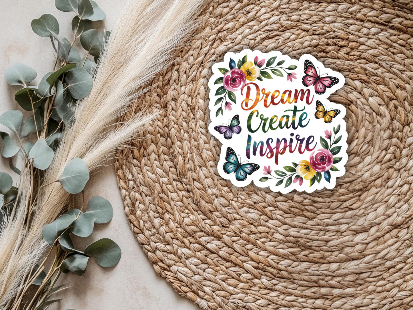 Dream Create Inspire Floral Sticker