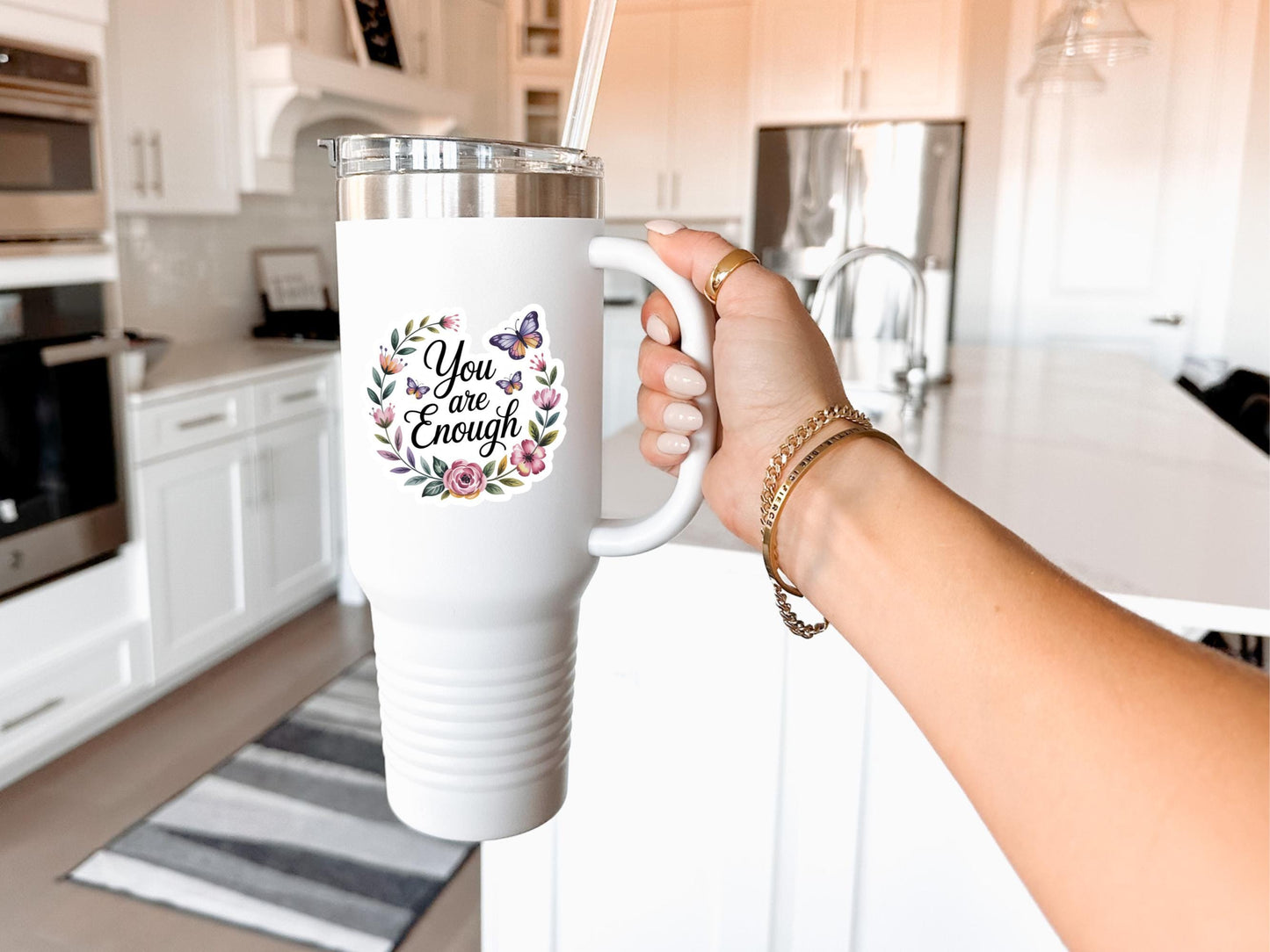 You Are Enough Floral & Butterfly Sticker