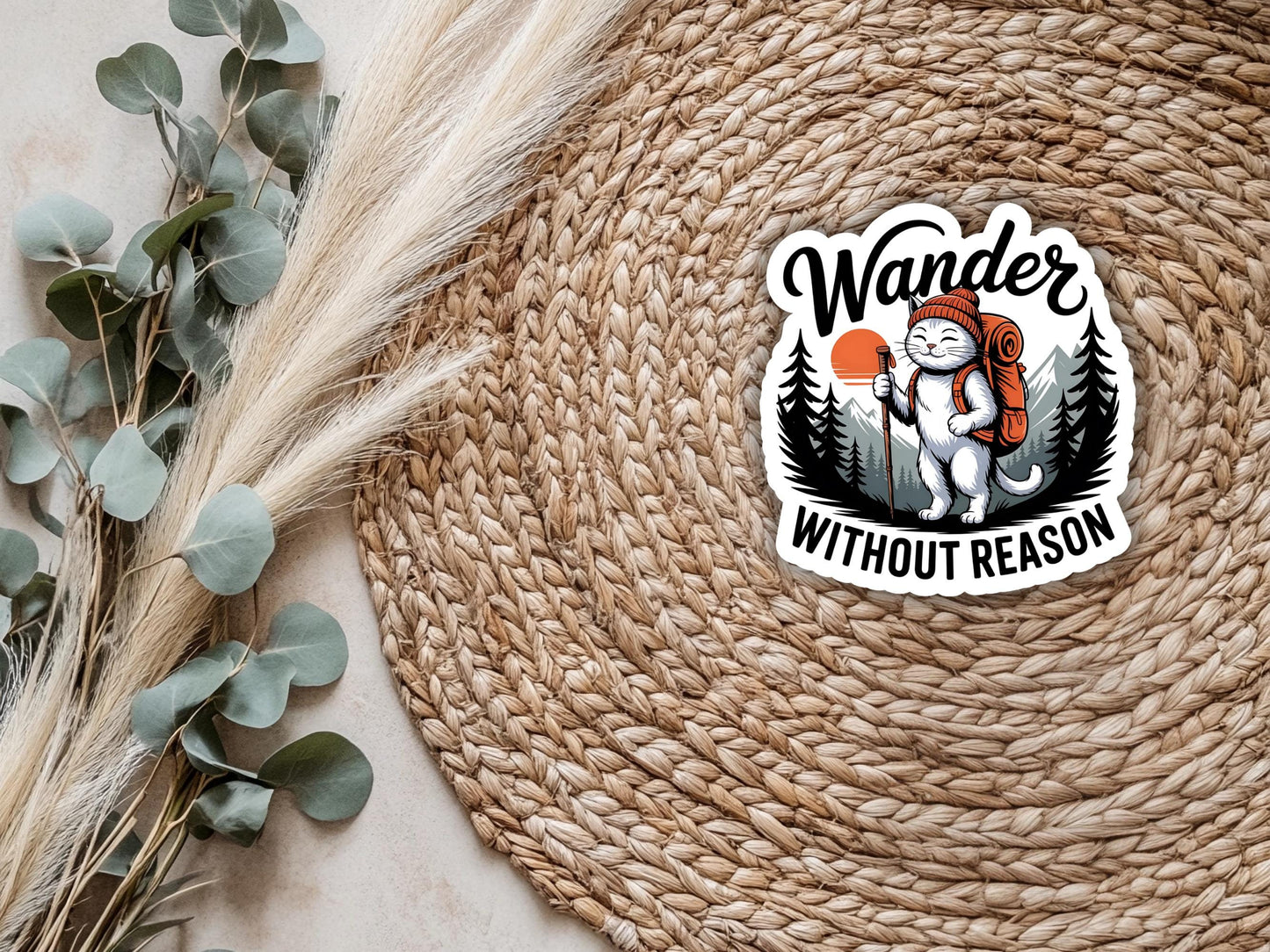 Wander Without Reason Cat Hiking Sticker