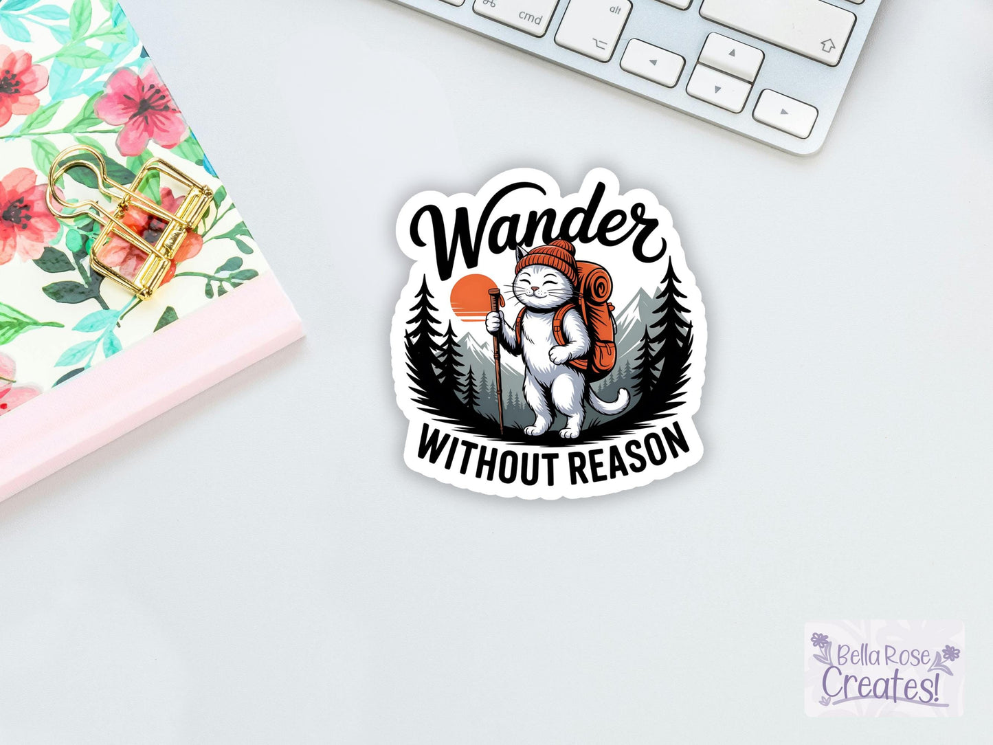 Wander Without Reason Cat Hiking Sticker