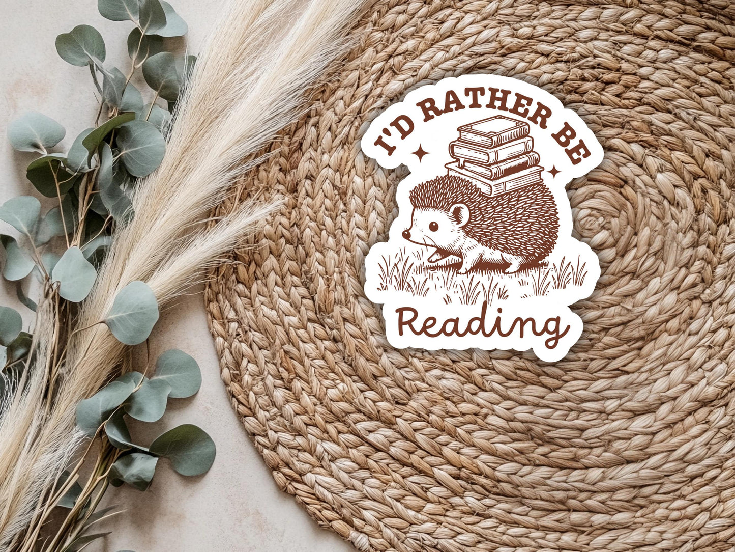 I'd Rather Be Reading Hedgehog With Books Sticker