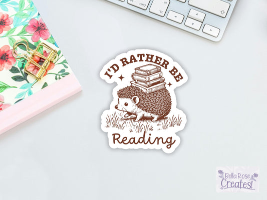 I'd Rather Be Reading Hedgehog With Books Sticker