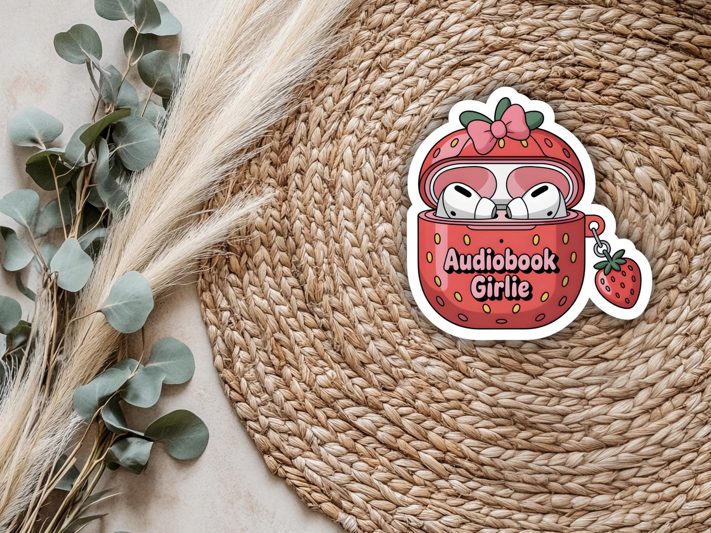 Strawberry Audiobook Girlie Ear Buds Sticker