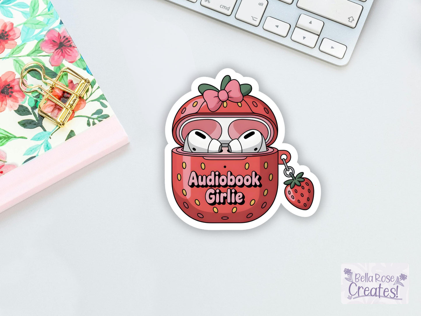 Strawberry Audiobook Girlie Ear Buds Sticker