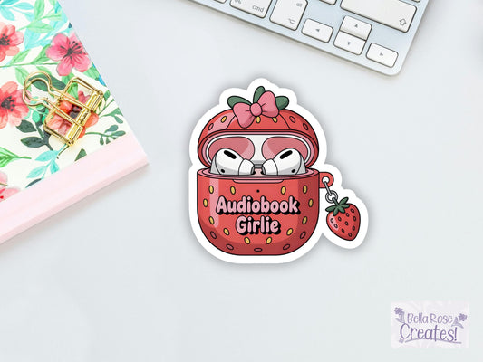 Strawberry Audiobook Girlie Ear Buds Sticker