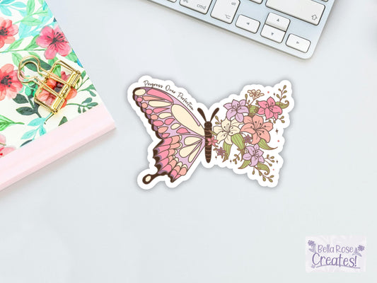Progress Over Perfection Butterfly Floral Sticker