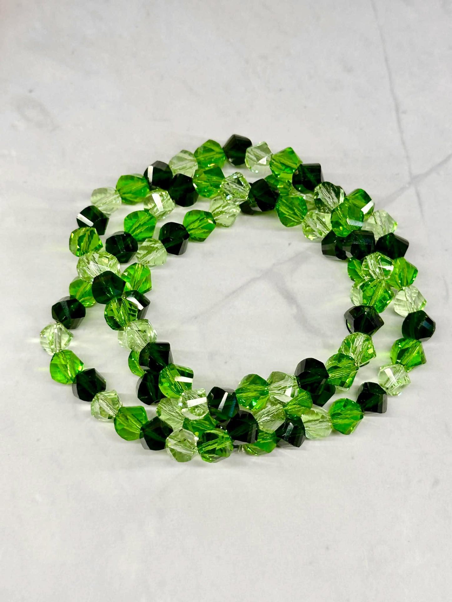 Single Strand Multi Green Faceted Beaded Stretch Bracelet