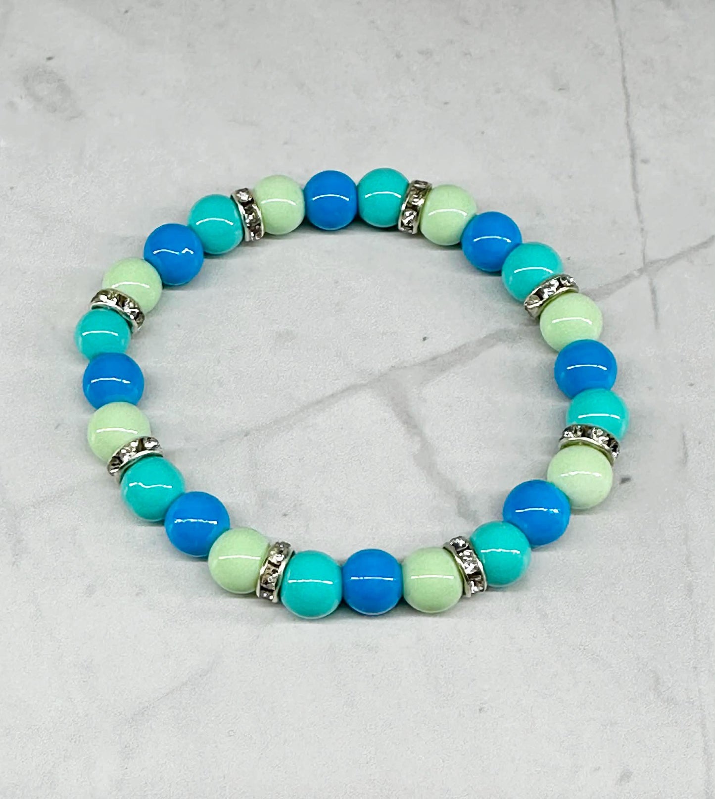 Single Strand Blue Mixture Beaded Stretch Bracelet