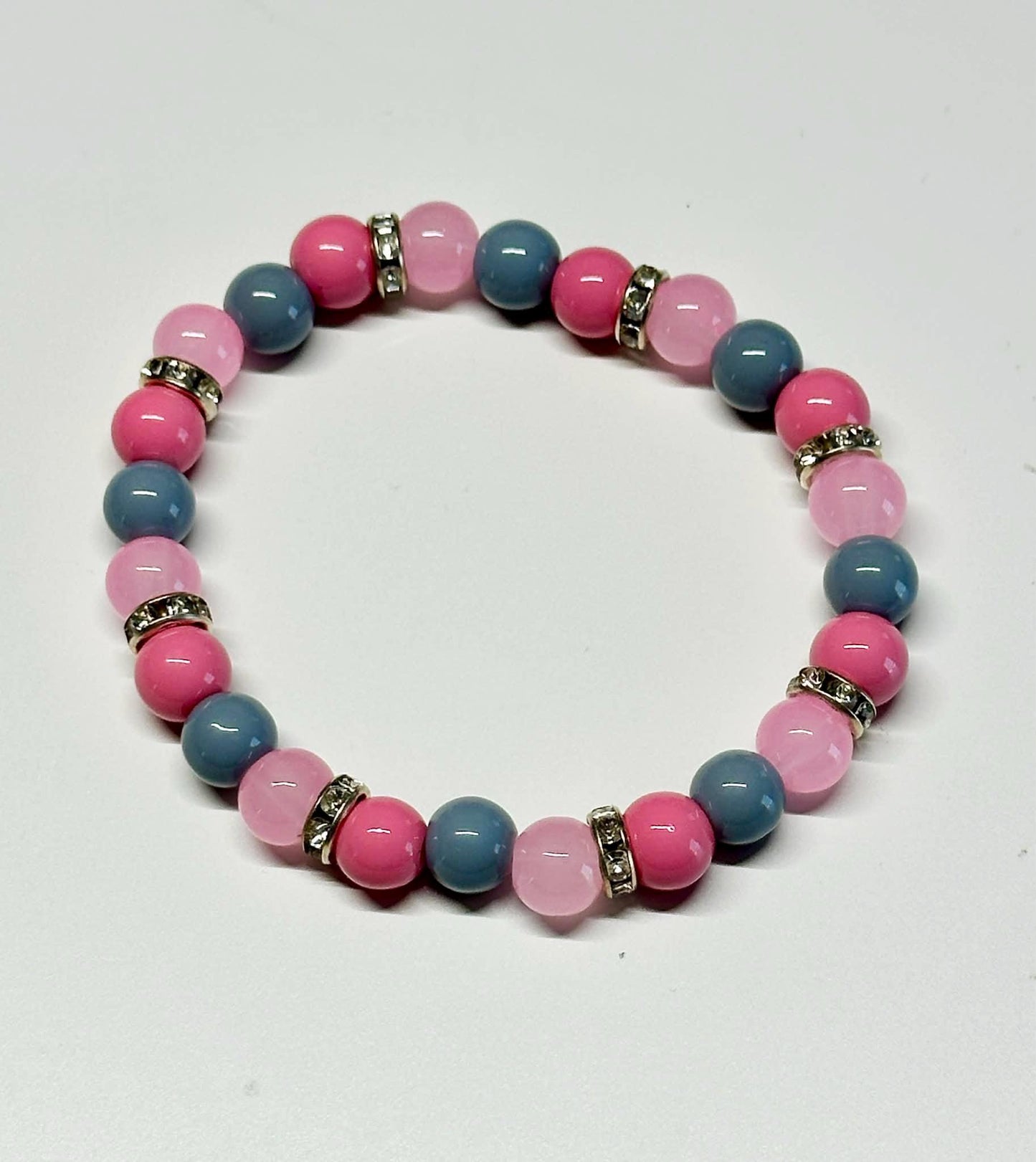 Single Strand Pink and Gray Mixture Beaded Stretch Bracelet